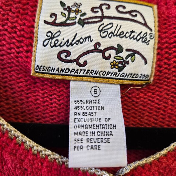 Heirloom Collectibles Vintage Cardigan Sweater Embroidered Granny Core Red - Picture 5 of 14